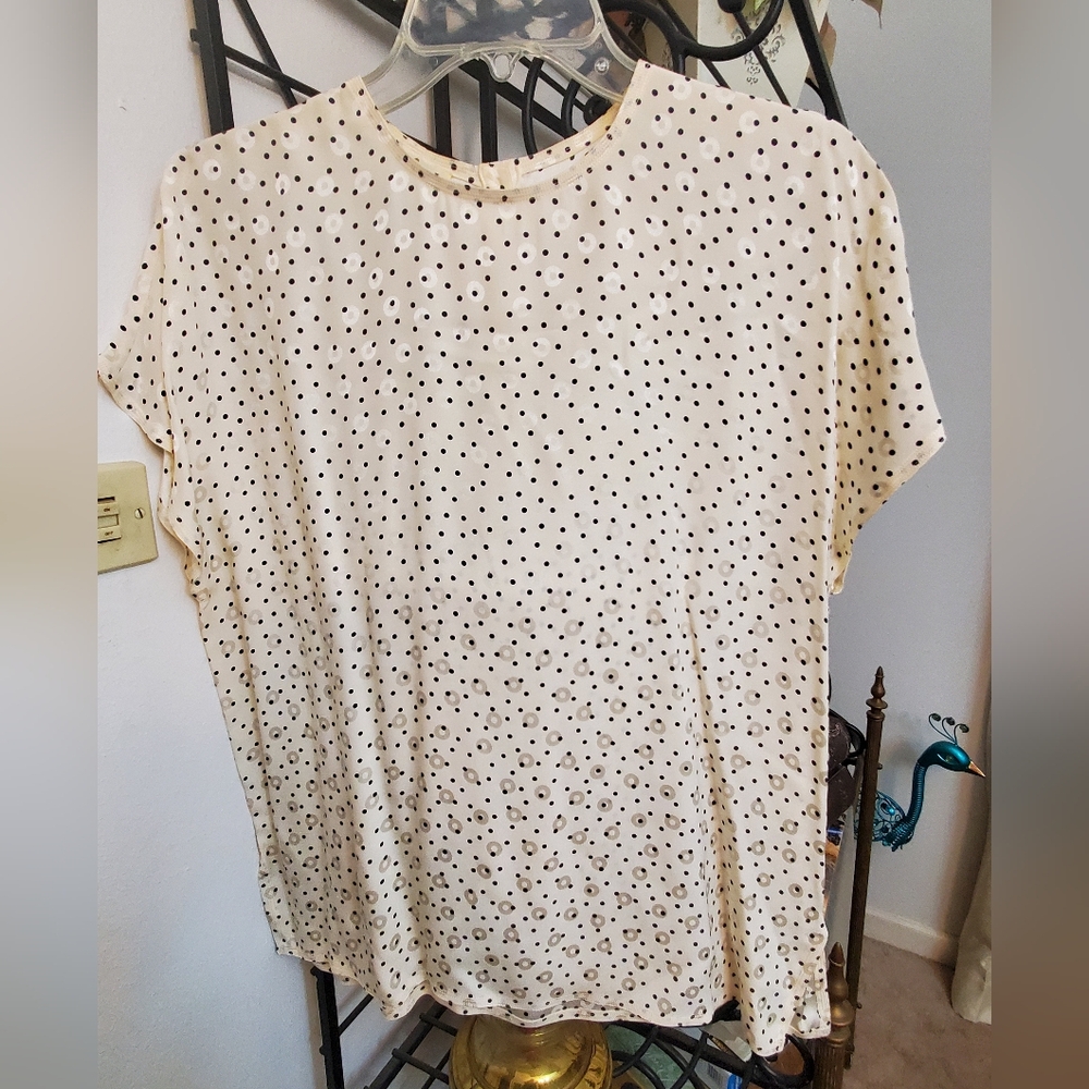 Womens Cream Polka Dot Short Sleeve Blouse